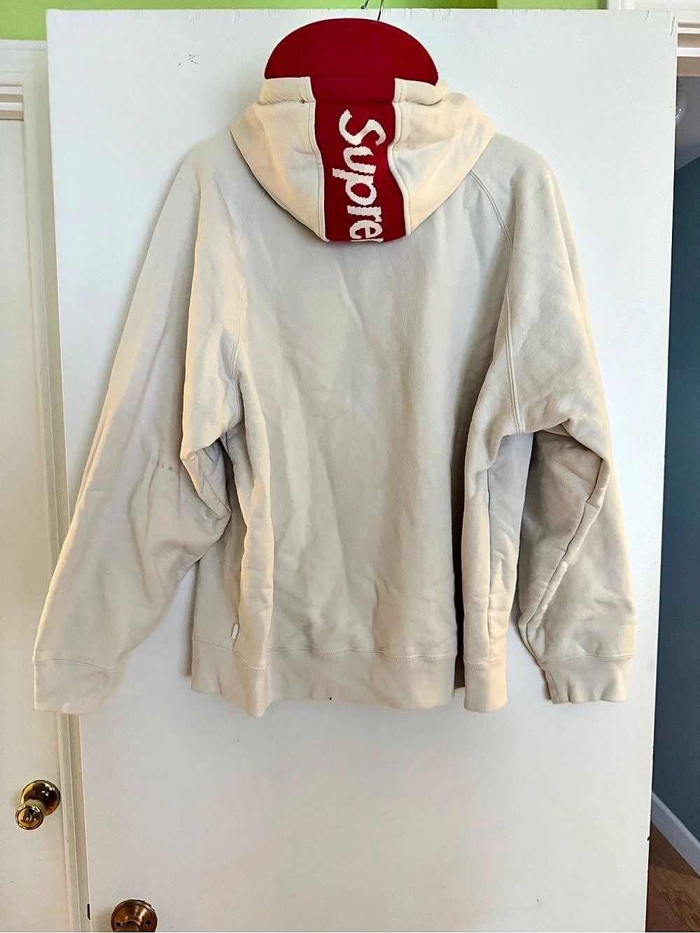 Supreme Contrast Zip Up Hooded Sweatshirt Cream Size Large